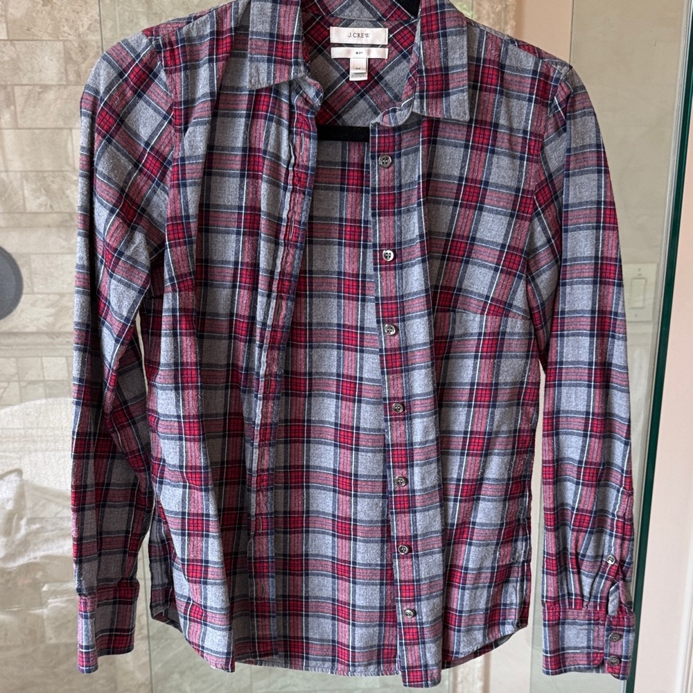 J. Crew  Red and Gray Plaid Shirt